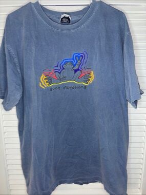Peace Frogs Washed Blue Short-Sleeve Graphic Tee - Good Vibrations Motif